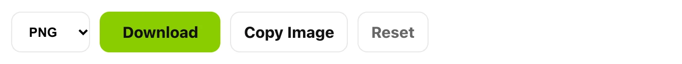Export row with the PNG format menu, Download, Copy Image and Reset buttons