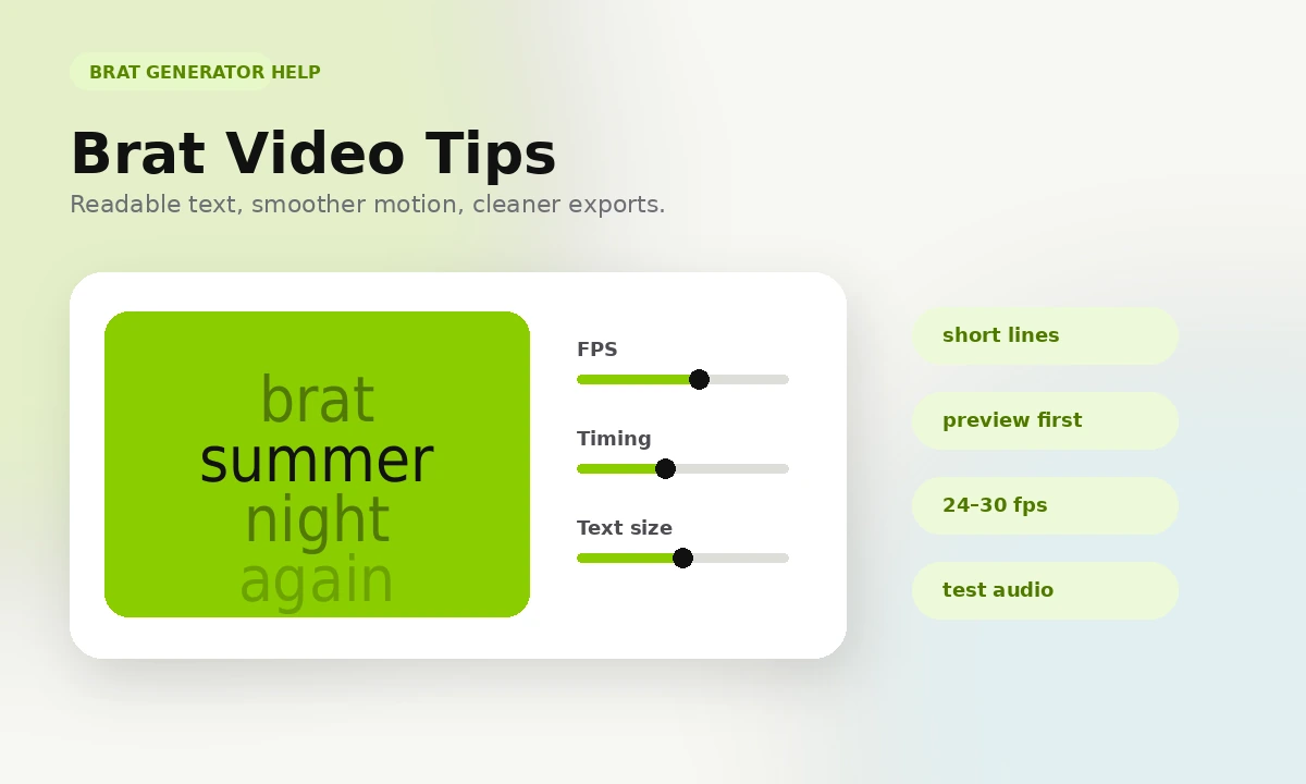 Brat-style video preview with frame-rate and timing controls