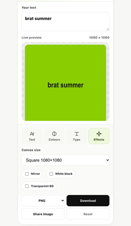 Tutorial image ng Brat Font Generator: pumili ng canvas at i-export