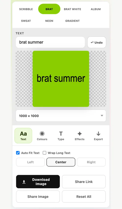 Brat Generator: enter text step screenshot