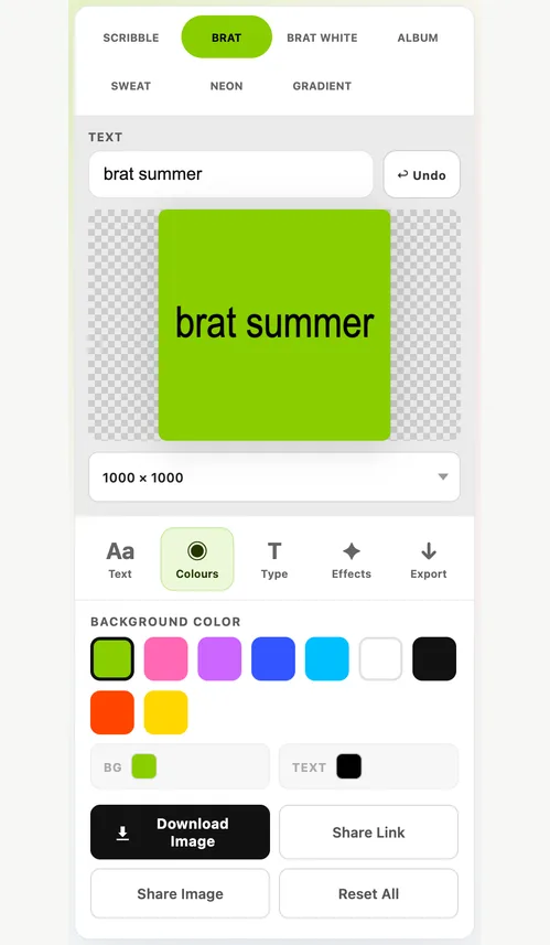 Brat Generator: choose styles and colours step screenshot