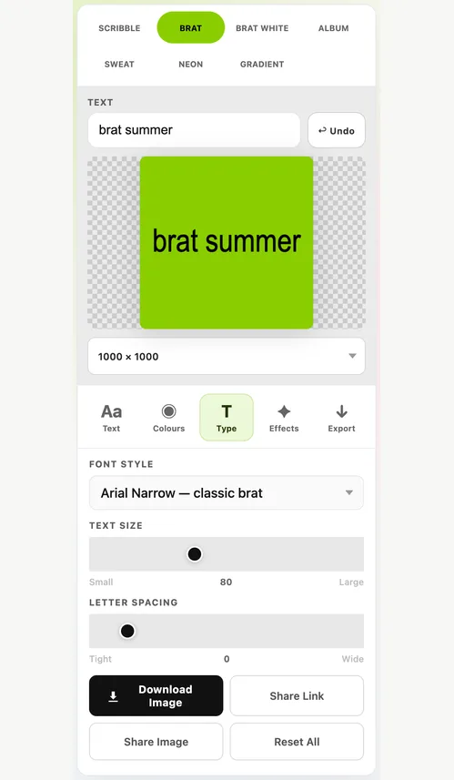 Brat Generator: adjust typography blur and effects step screenshot