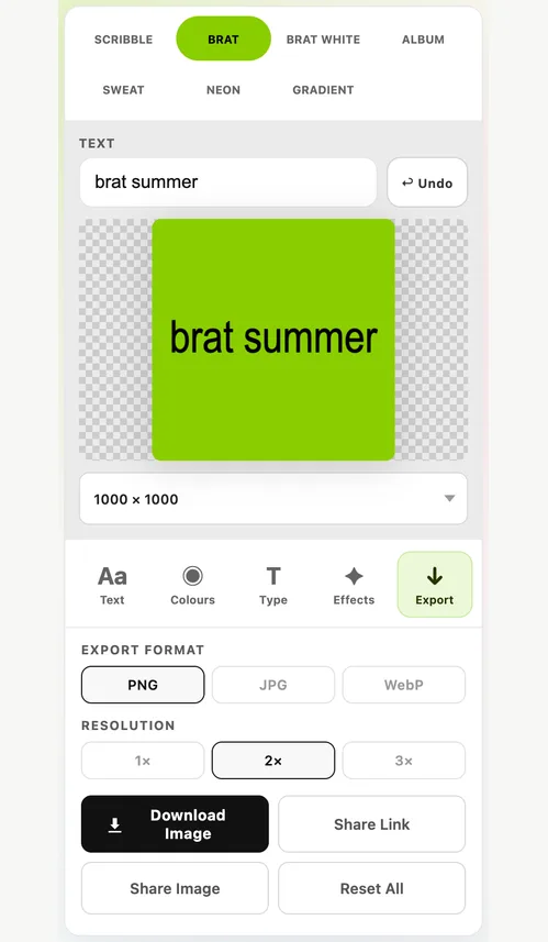 Brat Generator: choose canvas size and export step screenshot
