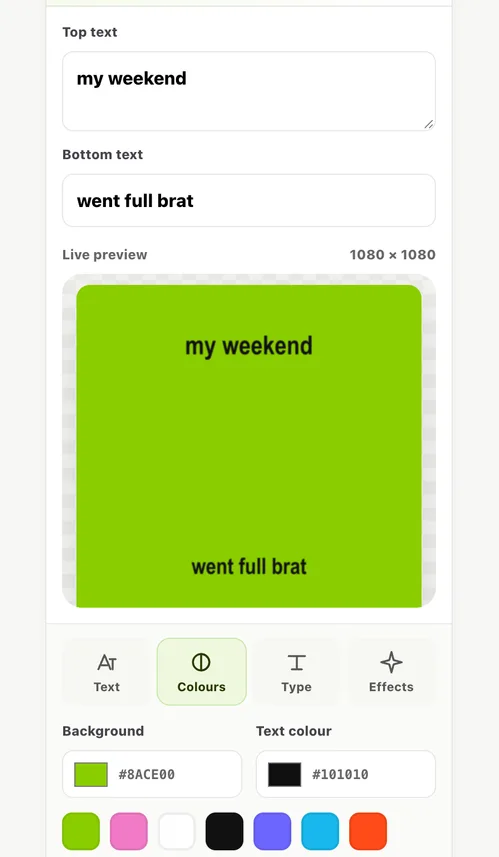 Gambar tutorial Brat Meme Generator: pilih foto atau latar polos