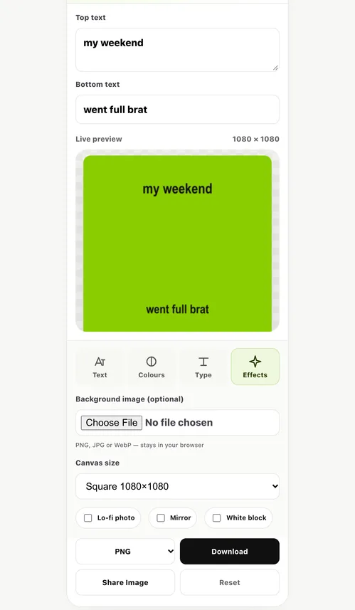 Gambar tutorial Brat Meme Generator: pilih kanvas dan unduh