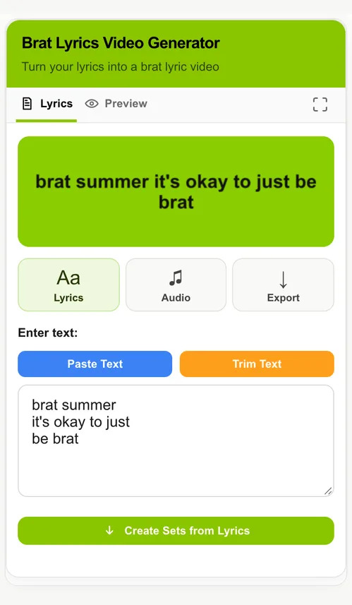 Brat Lyrics Video Generator: langkah memasukkan dan merapikan lirik